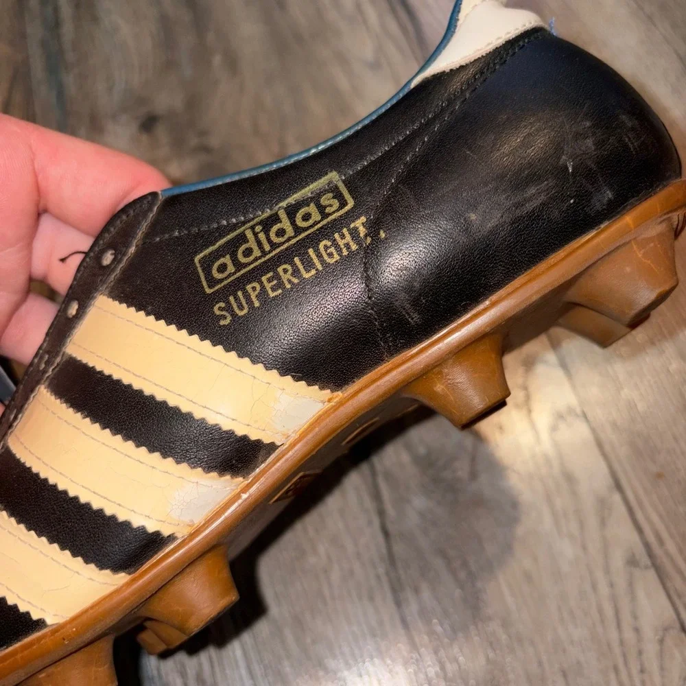 Vintage 70s Adidas Superlight Soccer Cleats Black Leather West Germany 5 Rare